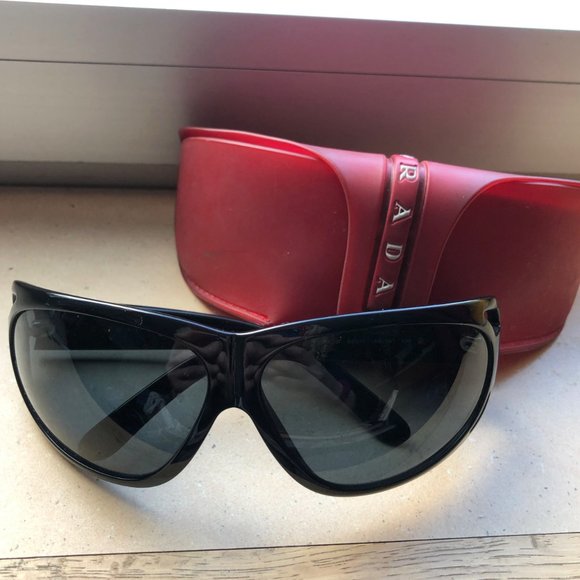 PRADA Womens Designer Sunglasses Black Wrap SPR 03 - Picture 1 of 2